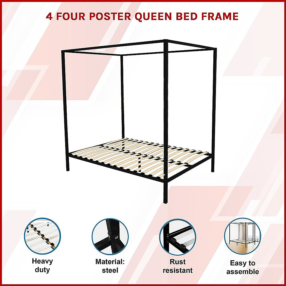 Lilian Four Poster Bed Frame - Black Queen