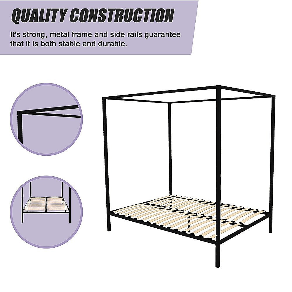 Lilian Four Poster Bed Frame - Black Queen