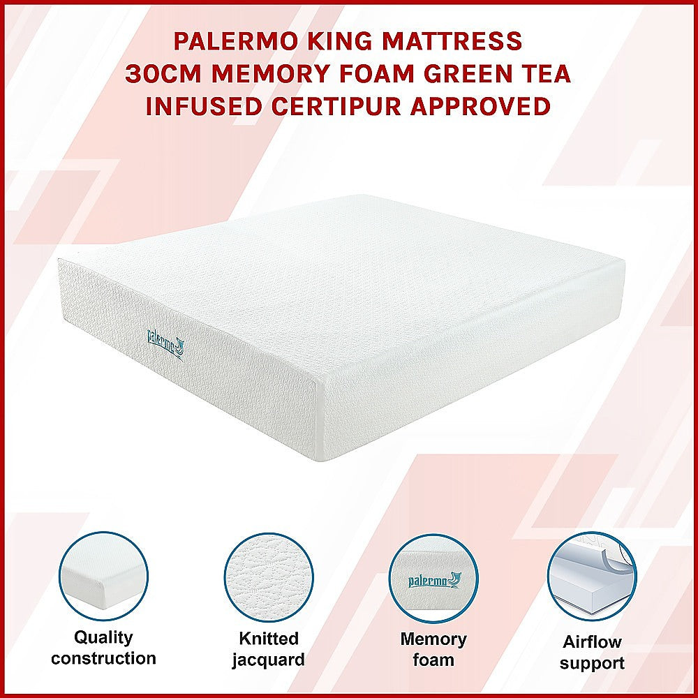 Kairos 30cm Mattress Memory Foam Green Tea Infused - King