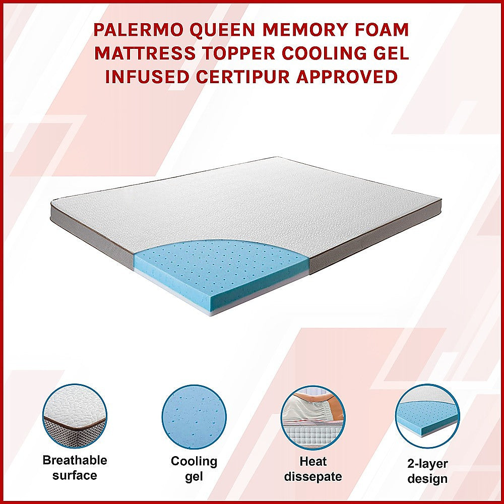 QUEEN Memory Foam Mattress Topper Cooling Gel Infused - White