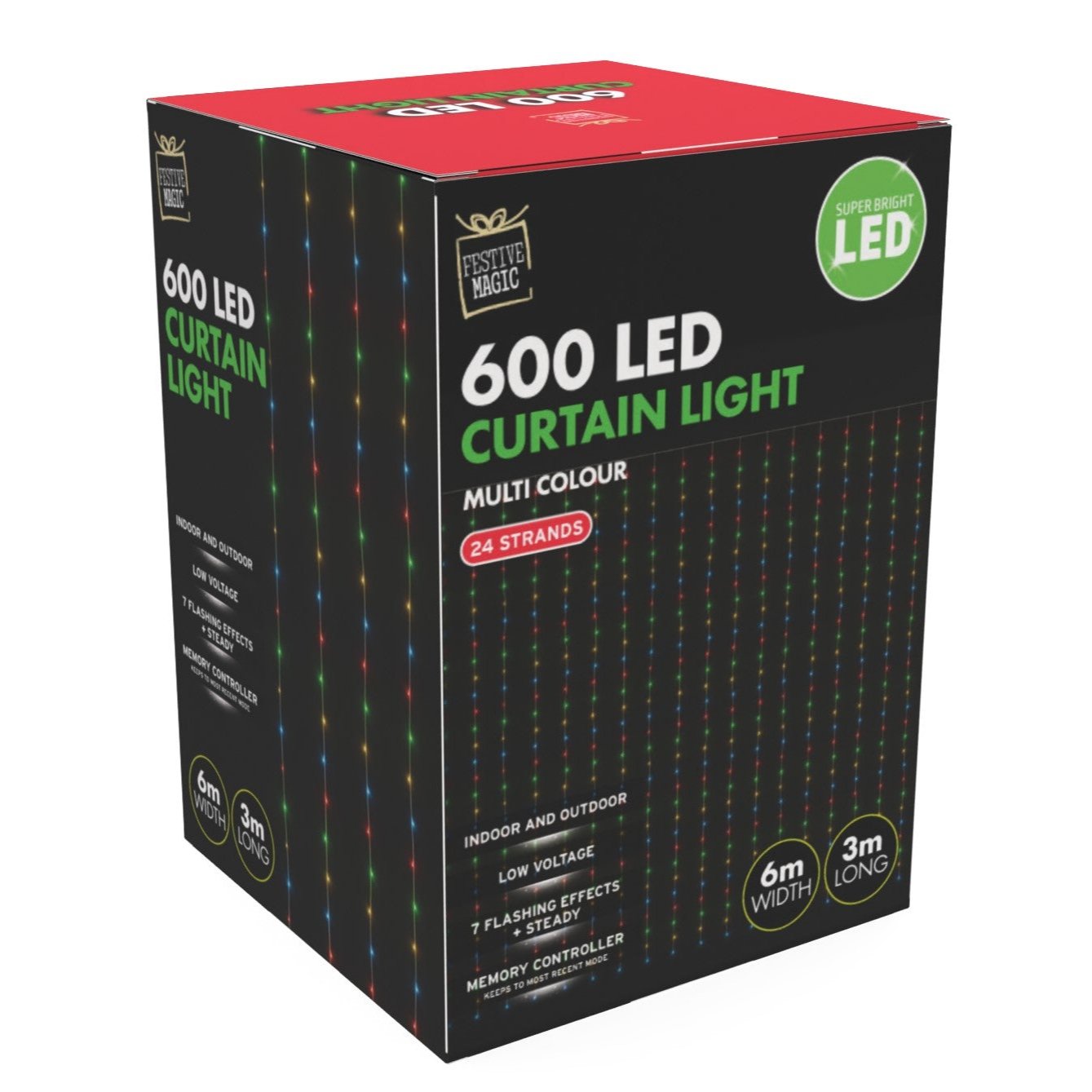 6M 600 LED Curtain Lights - Multi-Color