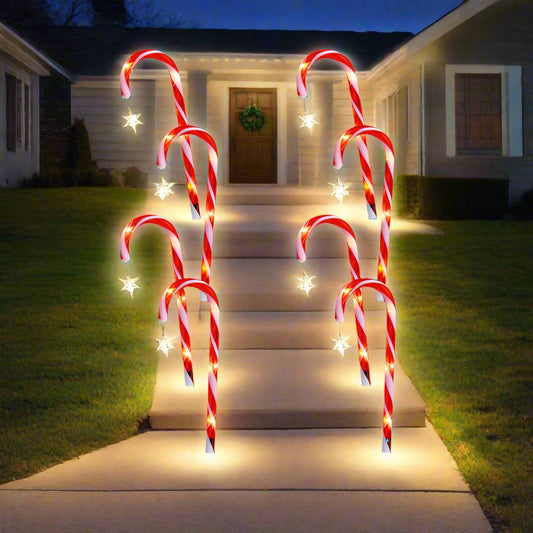 Set of 4 Solar Candy Canes with Stars