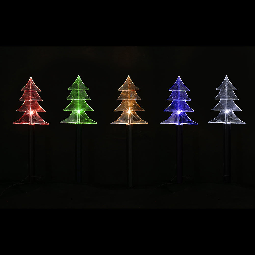 Set of 5 38cm Solar Tree Shape Path Lights - Multicolor