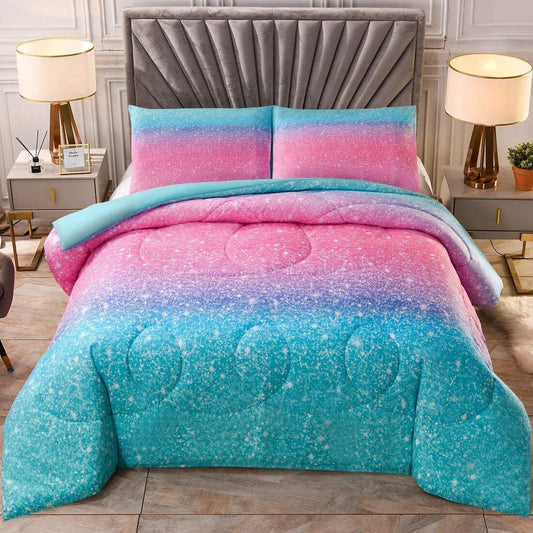 King Marble Gradient Comforter Set Quilted Bedding with Pillowcases