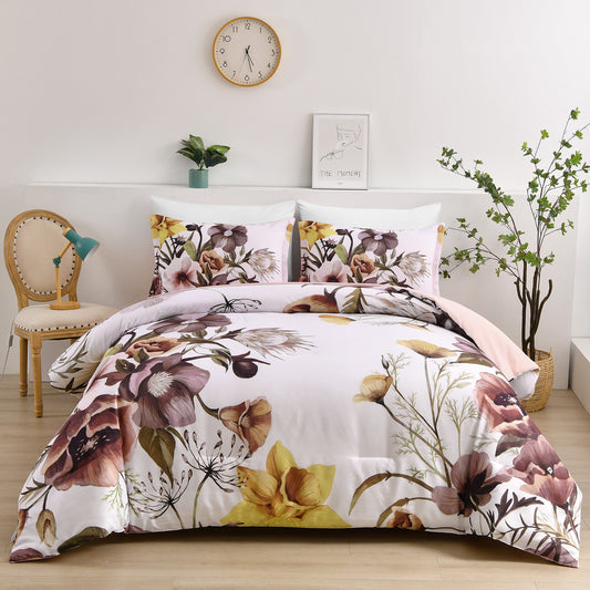 King Floral Comforter Set Blush Floral 3-Piece Bedding Soft Microfiber For All Seasons