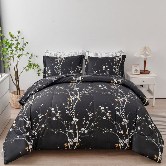 King Soft Leaves Comforter Set Quilted Bedding With Pillowcases