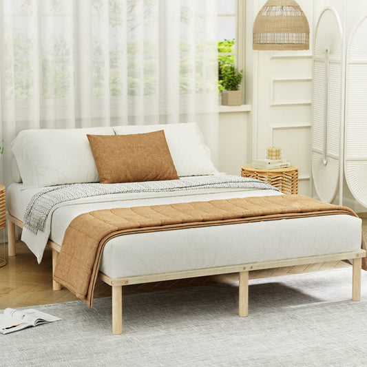 Elara Bed Frame Wooden Base Platform Timber Pine - Natural Double