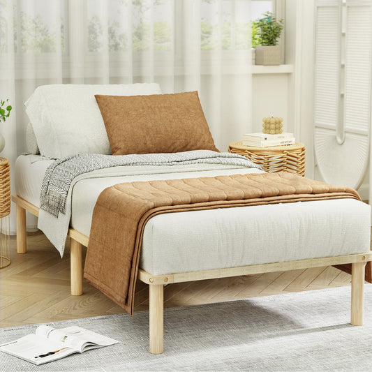 Elara Bed Frame Wooden Base Platform Timber Pine - Natural King Single