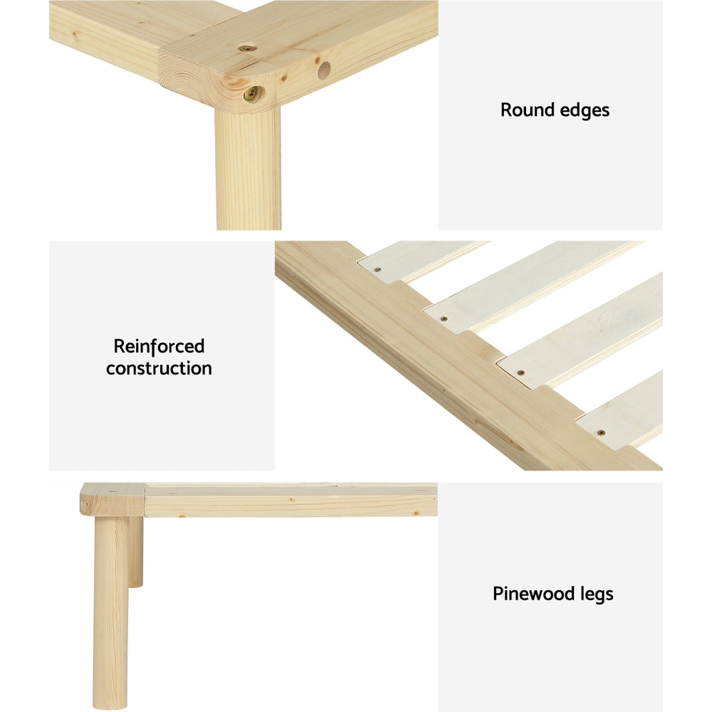 Elara Bed Frame Wooden Base Platform Timber Pine - Natural Queen