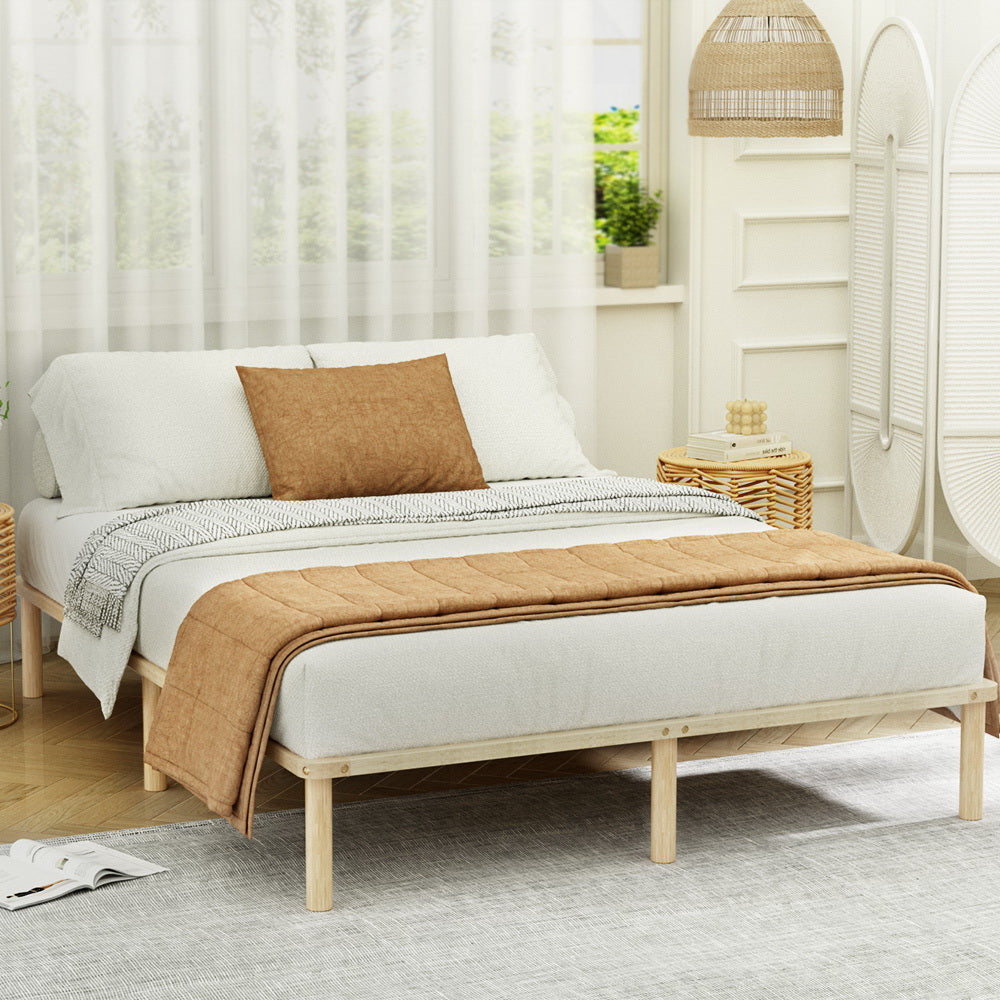 Elara Bed Frame Wooden Base Platform Timber Pine - Natural Queen