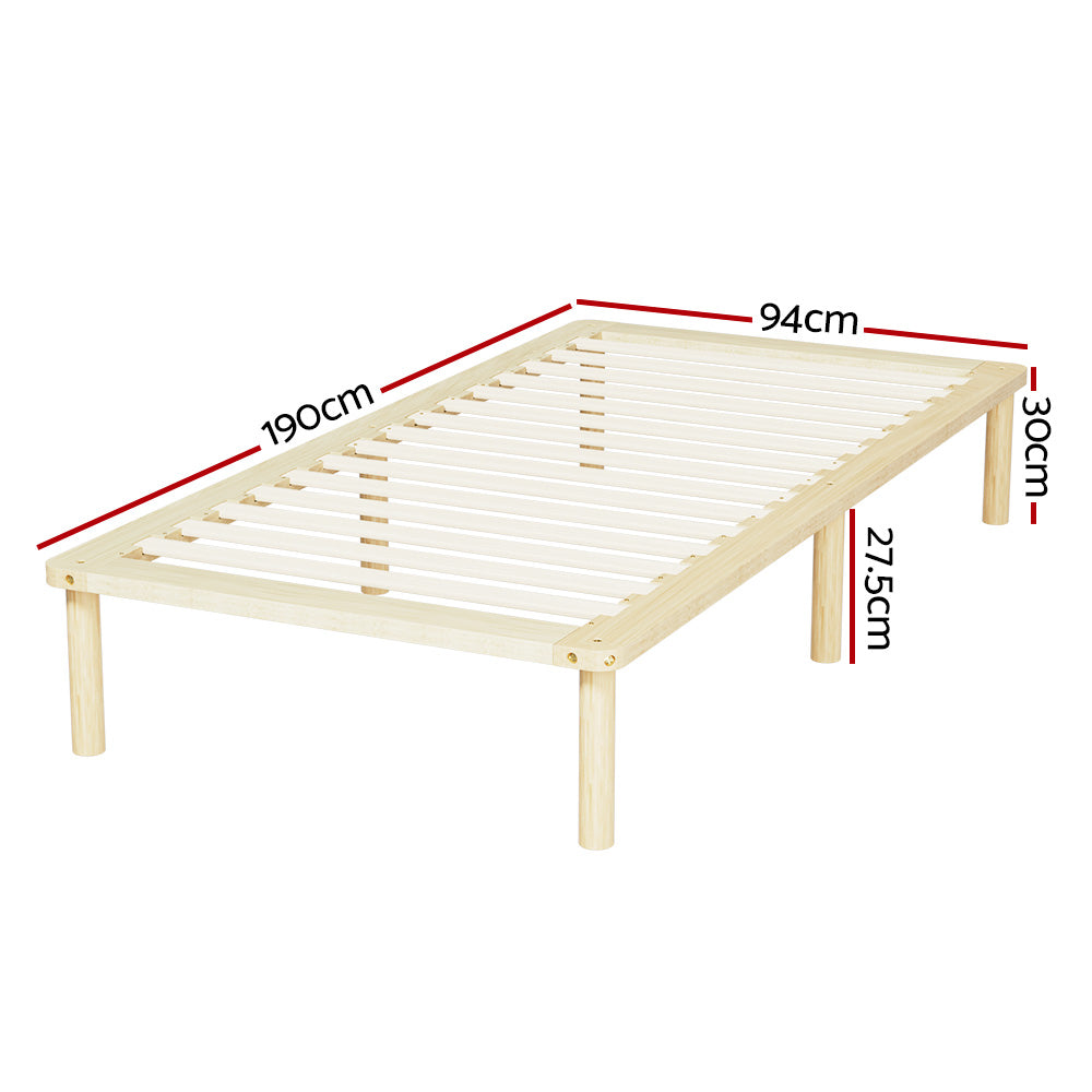 Elara Bed Frame Wooden Base Platform Timber Pine - Natural Single