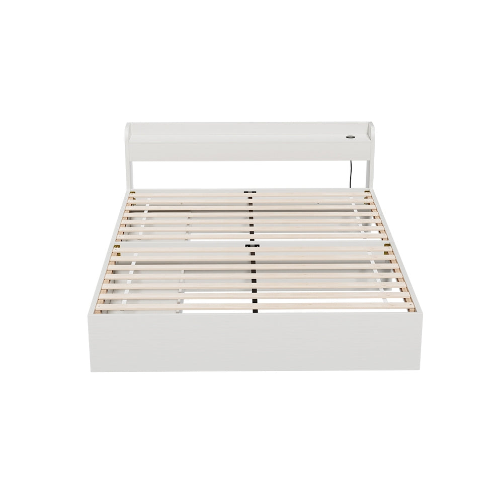 Rosemary Bed Frame Mattress Base wtih Charging Ports 2 Storage Drawers - White Queen