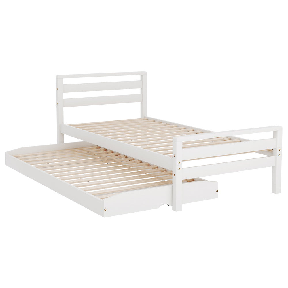 Brielle Bed Frame 2-in-1 Wooden with Trundle Bed - White Single