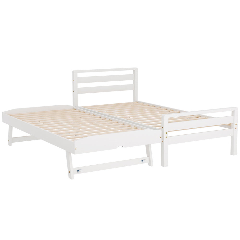 Brielle Bed Frame 2-in-1 Wooden with Trundle Bed - White Single