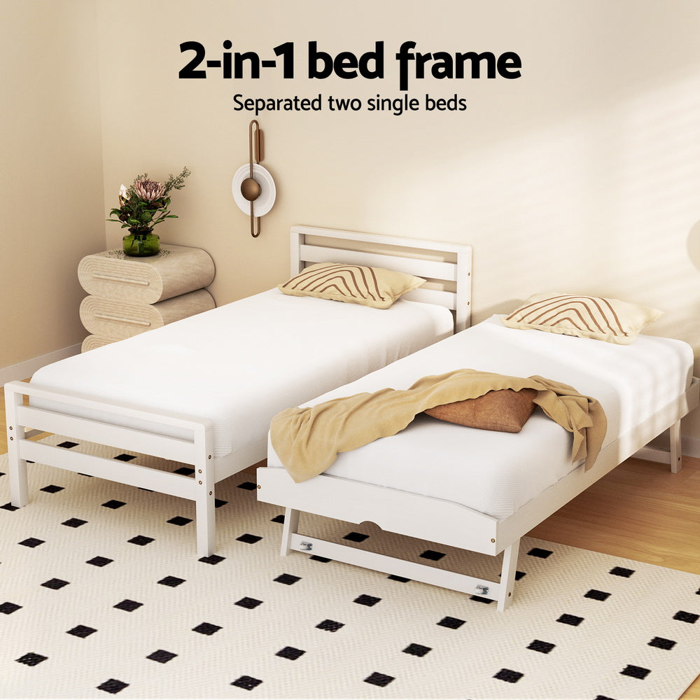 Brielle Bed Frame 2-in-1 Wooden with Trundle Bed - White Single