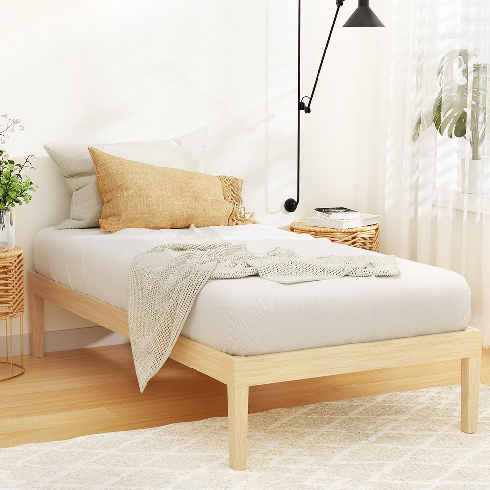 Lyanna Bed Frame Wooden Base Platform Timber Pine - Natural Single