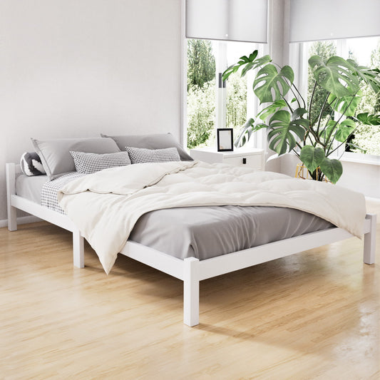 Prague Wooden Bed Frame Base Timber Platform no Drawers - White Double