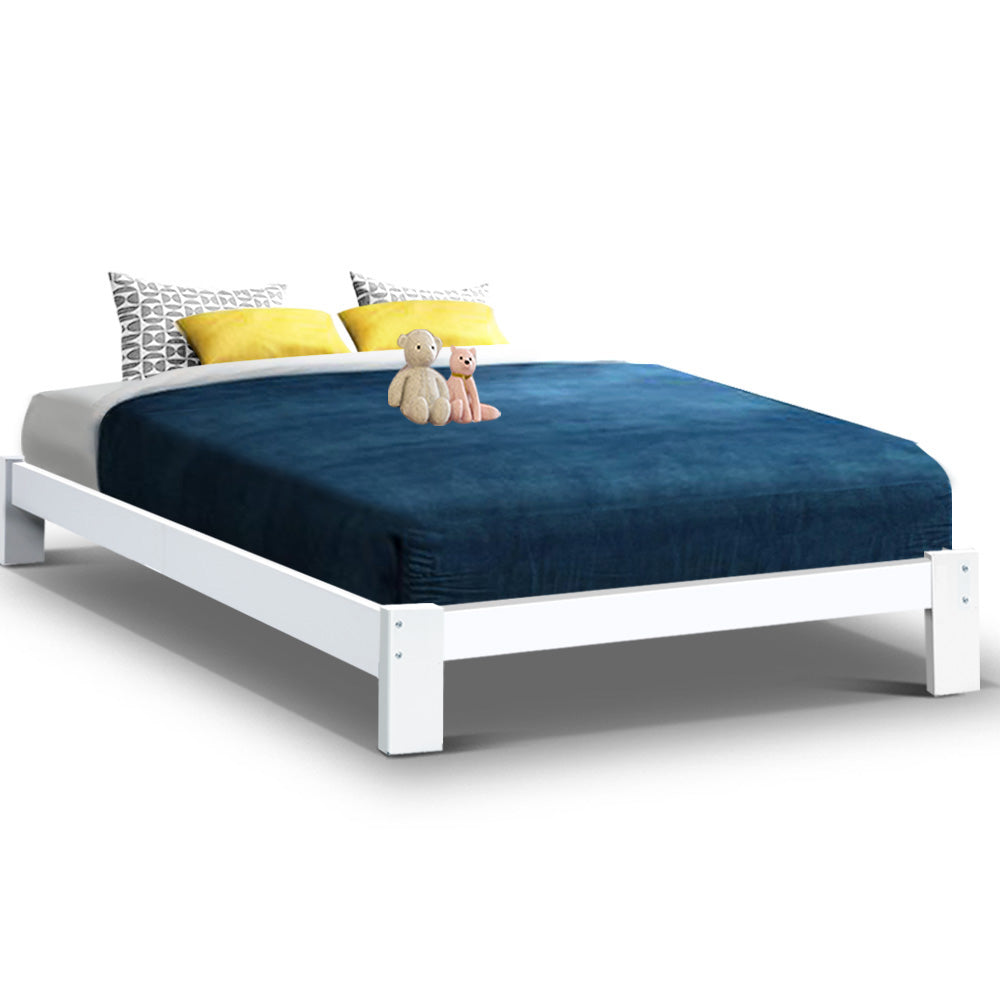 Cassidy Bed Frame Wooden Bed Base with Timber Foundation - White Double