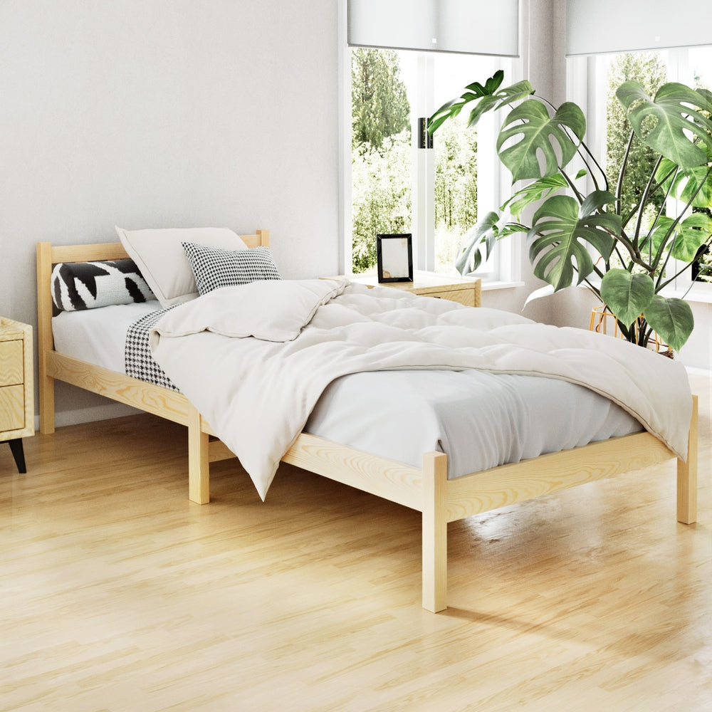 Seville Wooden Bed Frame Pine Timber no Drawers - Oak Single