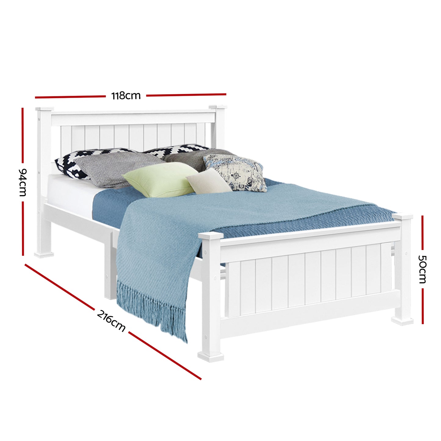 Mystique Wooden Bed Frame no Drawers - White King Single