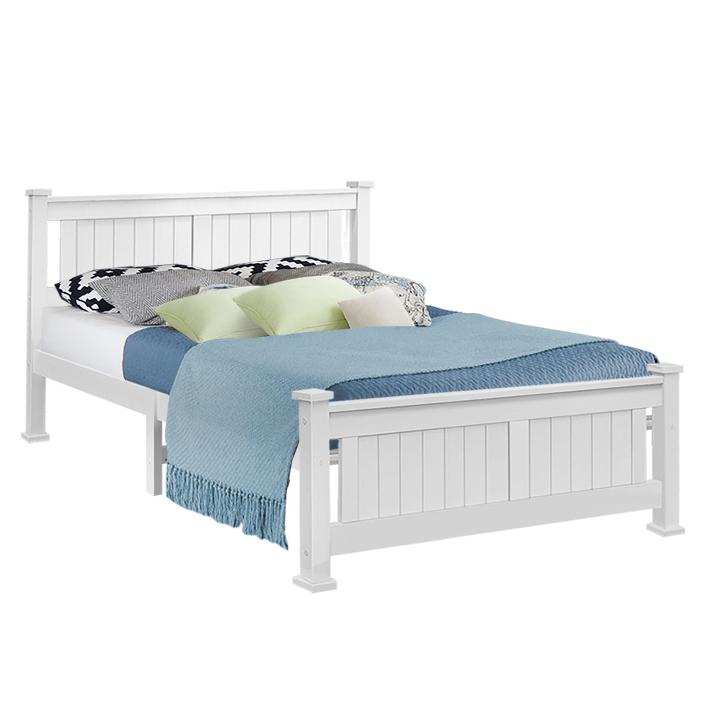 Mystique Wooden Bed Frame Kids Adults Timber no Drawers - White Queen