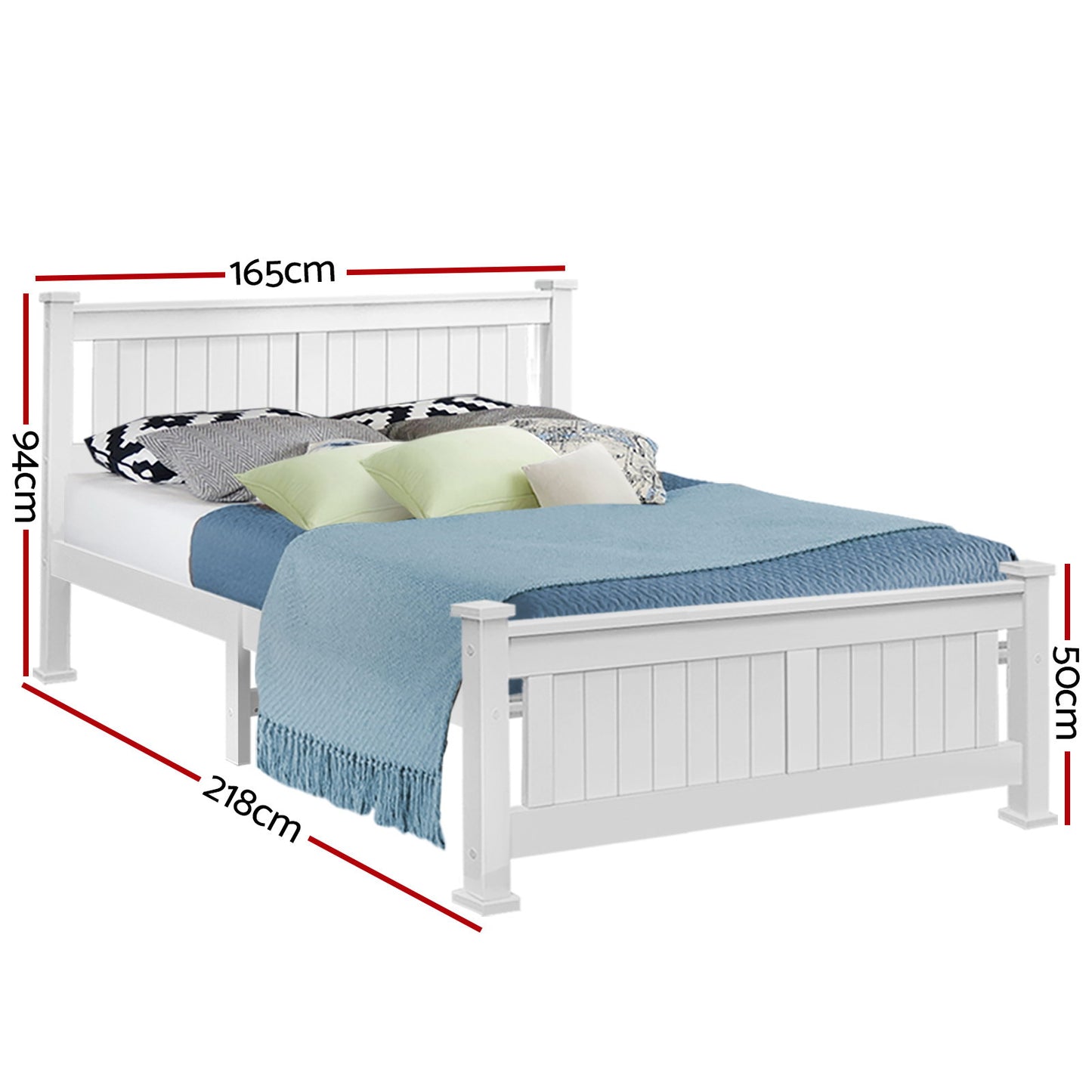 Mystique Wooden Bed Frame Kids Adults Timber no Drawers - White Queen