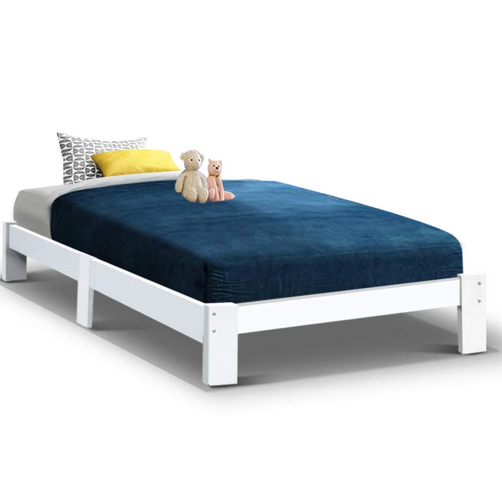 Haven Bed Frame Wooden Timber Platform - White King Single