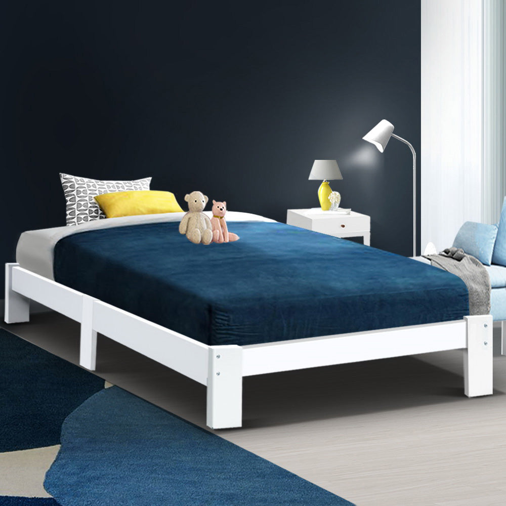 Haven Bed Frame Wooden Timber Platform - White King Single