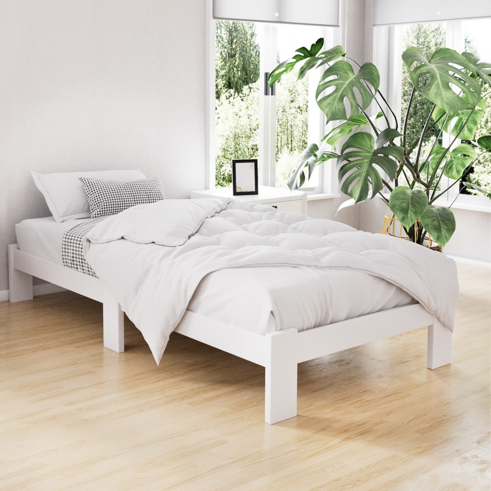 Haven Bed Frame Wooden Bed Base Platform - White Single