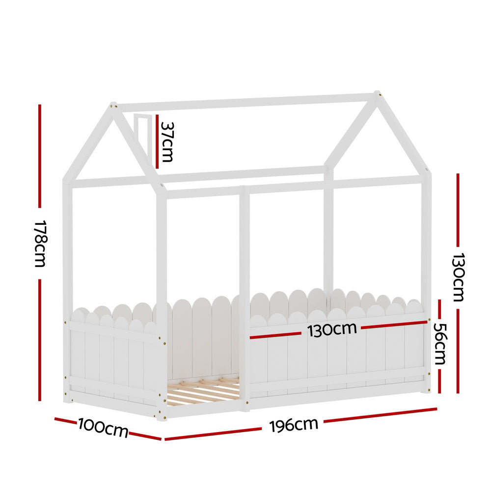 Lucy Bed Frame Wooden Kids House - White Single