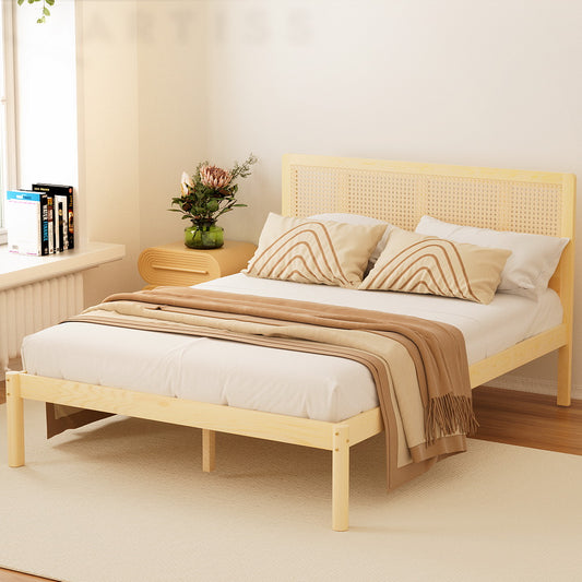 Ella Bed Frame Rattan Wooden - Natural Double