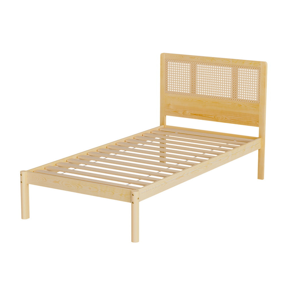 Ella Bed Frame Rattan Wooden - Natural Single