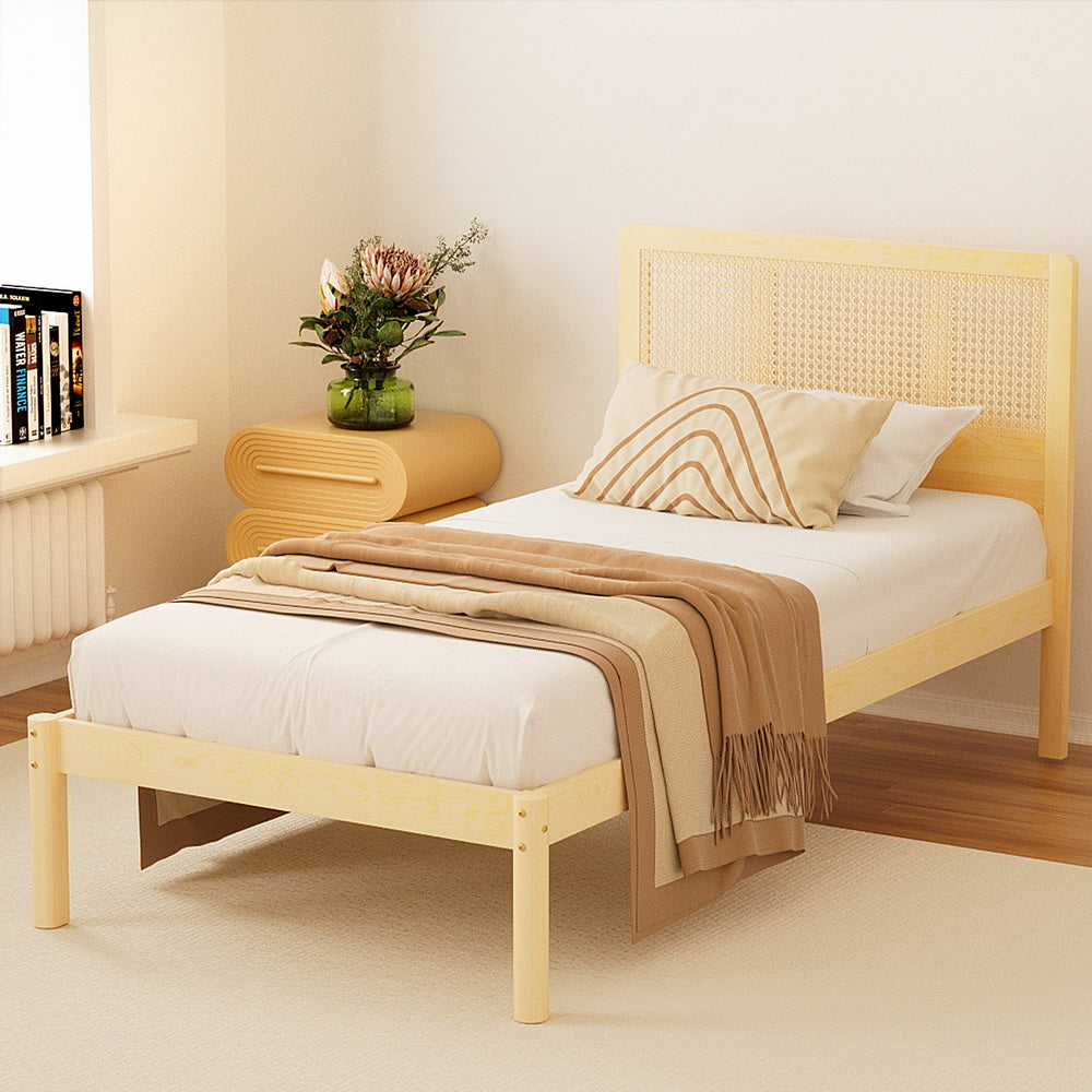 Ella Bed Frame Rattan Wooden - Natural Single