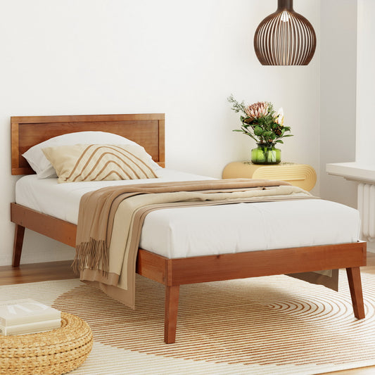 Zoey Bed Frame Wooden Bed Base - Walnut Single