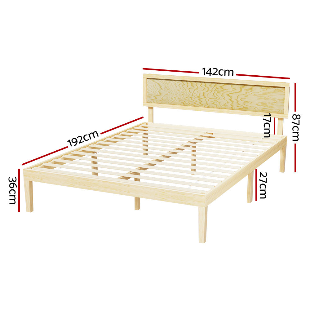 Fiora Bed Frame Wooden Base Platform Timber Pine - Natural Double