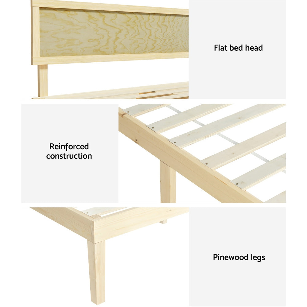 Fiora Bed Frame Wooden Base Platform Timber Pine - Natural Double