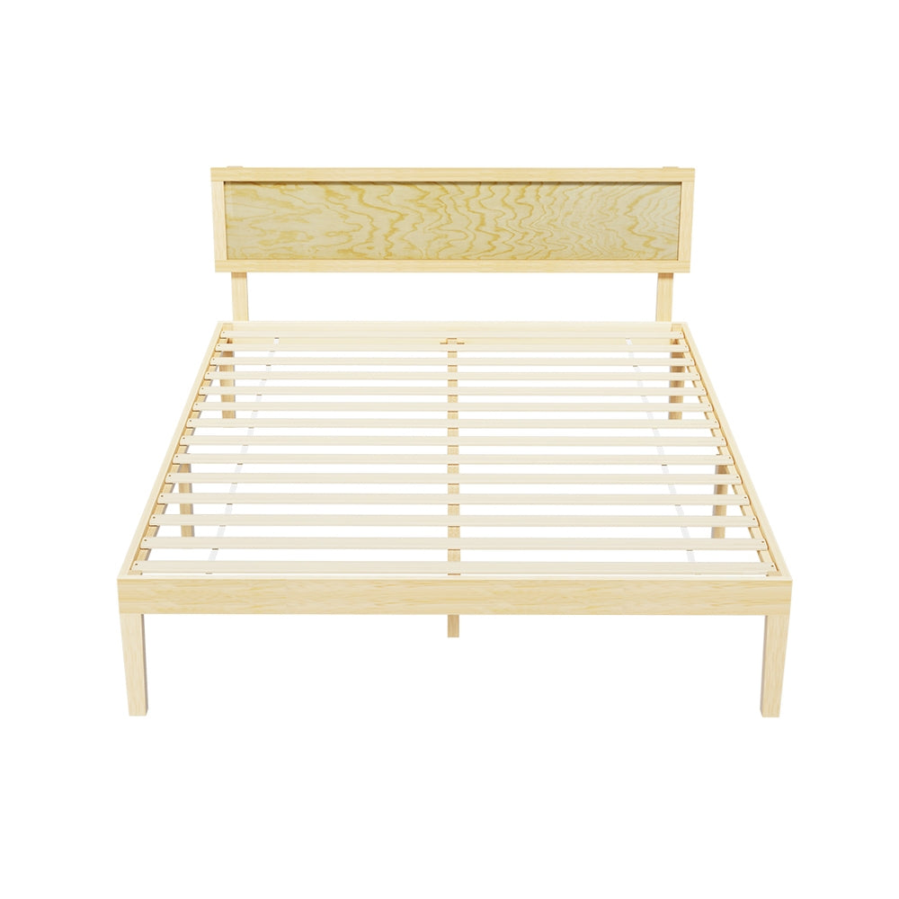 Fiora Bed Frame Wooden Base Platform Timber Pine - Natural Queen