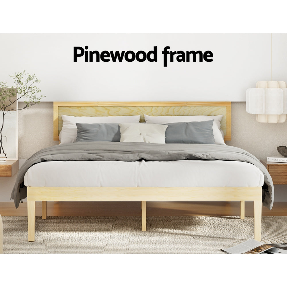 Fiora Bed Frame Wooden Base Platform Timber Pine - Natural Queen