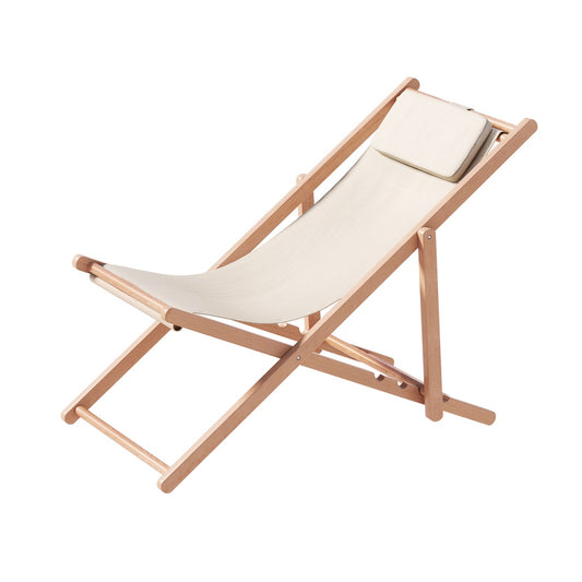 Damien Outdoor Chairs Sun Lounge Deck Beach Chair Folding Wooden Patio Furniture - Beige