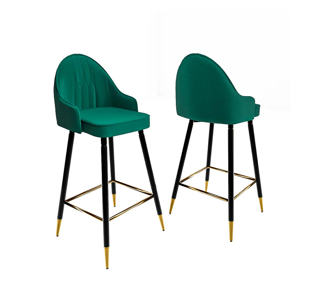 Set of 2 Dublin Bar Stools Stool Kitchen Chairs Swivel Velvet Barstools Vintage - Green