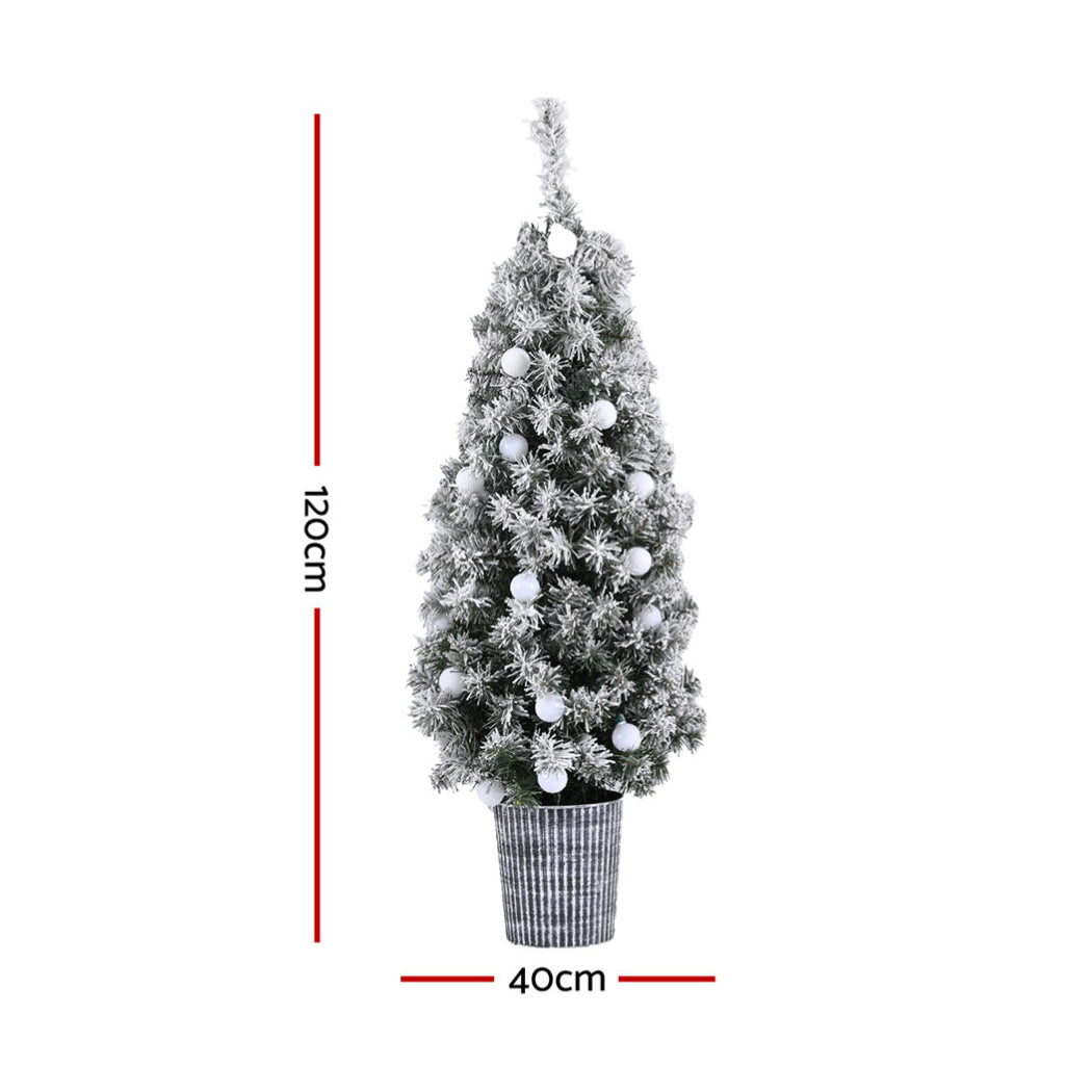 4ft 1.2m 80 LED Christmas Tree Potted Snowy Xmas Tree