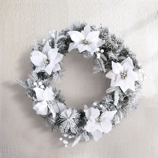 60cm Christmas Wreath LED Lights Snowy Flowers Garland Party Decor