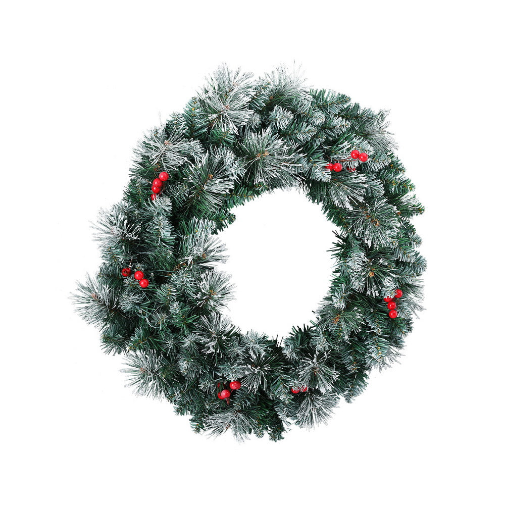 60cm Christmas Wreath LED Lights Snowy Berries Garland Party Decor