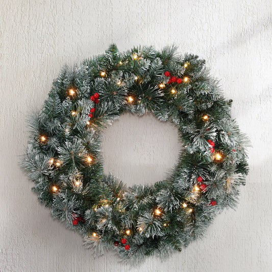 60cm Christmas Wreath LED Lights Snowy Berries Garland Party Decor