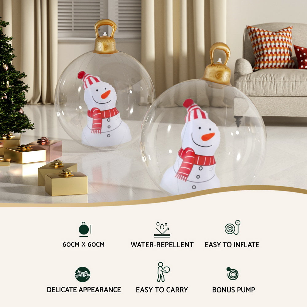 Snowman Giant Bauble Ball Christmas Inflatable Outdoor Xmas Decoration Clear - 60cm