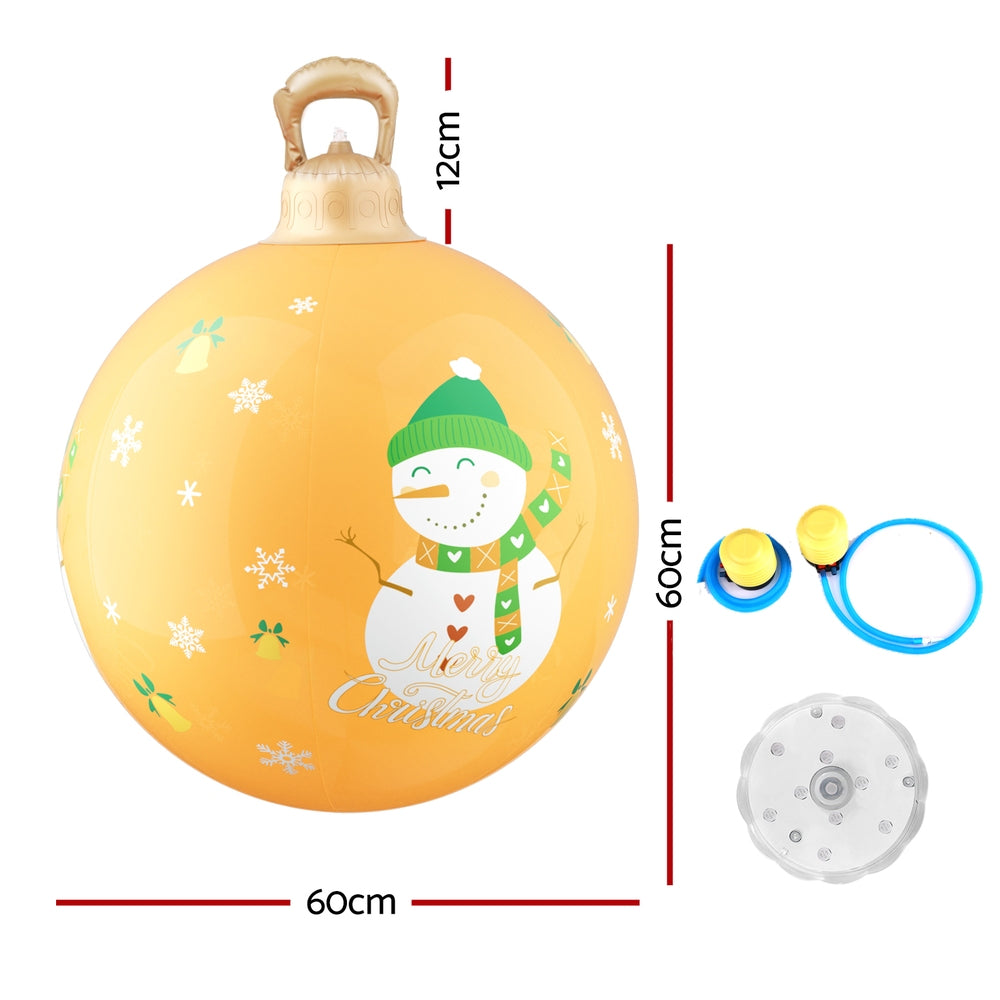 Snowman Giant Bauble Ball Christmas Inflatable LED Illuminated Snowman Xmas Decor Gold - 60cm