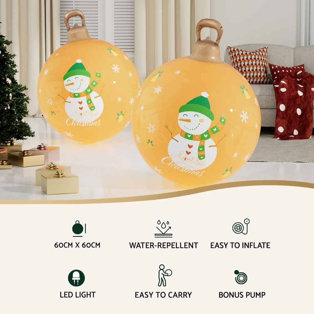 Snowman Giant Bauble Ball Christmas Inflatable LED Illuminated Snowman Xmas Decor Gold - 60cm