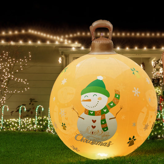 Snowman Giant Bauble Ball Christmas Inflatable LED Illuminated Snowman Xmas Decor Gold - 60cm