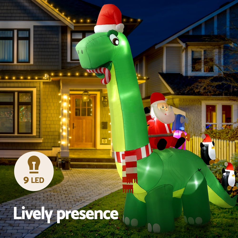 Santa Dinosaur Christmas Inflatable Illuminated Xmas Decorations - 3.8M