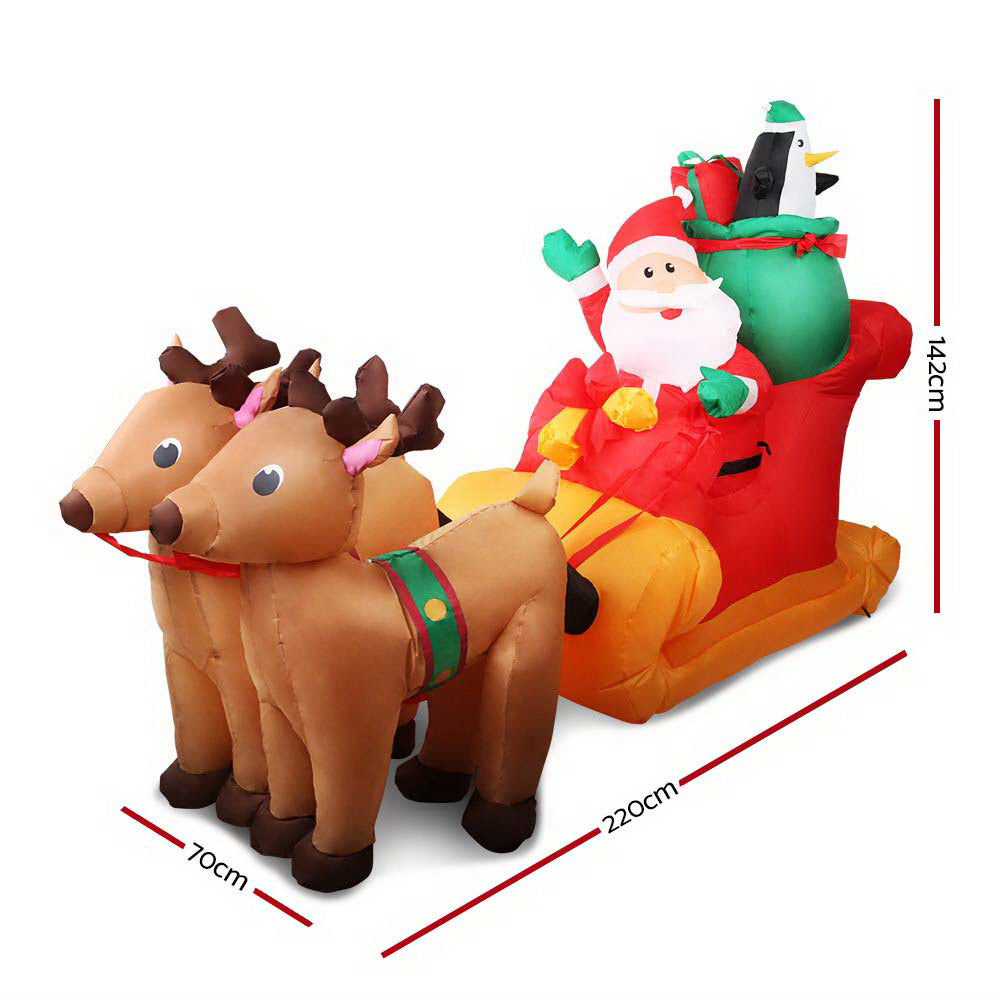 Santa Sleigh Christmas Inflatable Illuminated Xmas Decorations - 2.2M